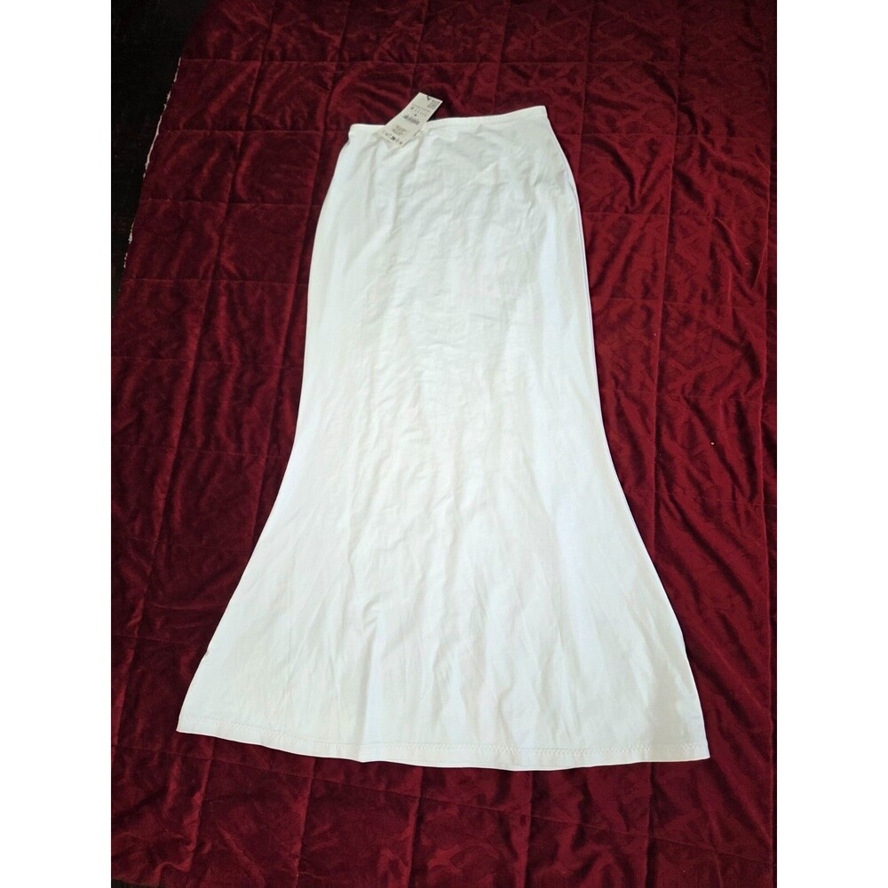 Women's White Long Flared Skirt Size Medium Flowing A-Line Casual Skirt for Lady